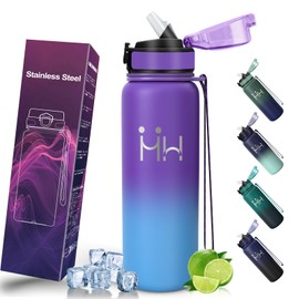 Motswedi Borraccia Termica 750 ml, con Cannuccia, Borraccia Acciaio Inox, a Prova di Perdite, Bottiglia Termica, Doppia Parete Sottovuoto, per Sport, Campeggio, Yoga, Palestra, Viola & azzurro