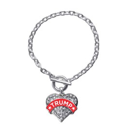 Inspired Silver - Trump Supporter Silver Toggle Bracelets for Women - Pave Heart Charm Bracelet Jewelry Gift with Cubic Zirconia - Women's Charm Bracelet with Sturdy Toggle Clasp