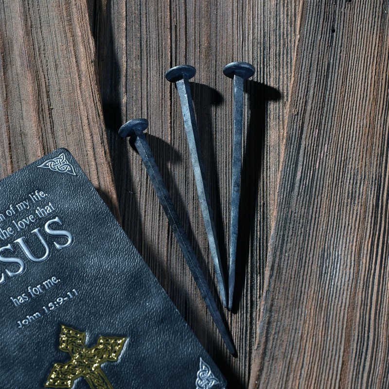 TRASEXTRA 3 Pcs Hand Forged Nails,Jesus Cross,Wrought Iron Decorative Nails,Iron