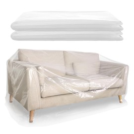 2 Pack Plastic Sofa Covers, 300 x 135cm Waterproof & Dustproof Sofa Protector Transparent Couch Cover Plastic Dust Covers for Furniture