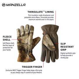 Manzella Men's Fleece Hunter Cold Weather Hunting Glove With Thinsulate