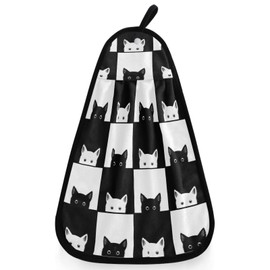 visesunny Black and White Cat Animal Kitchen Dish Towel with Hanging Loop Absorbent Hand Towel for Bathroom Cleaning and Drying Washcloth