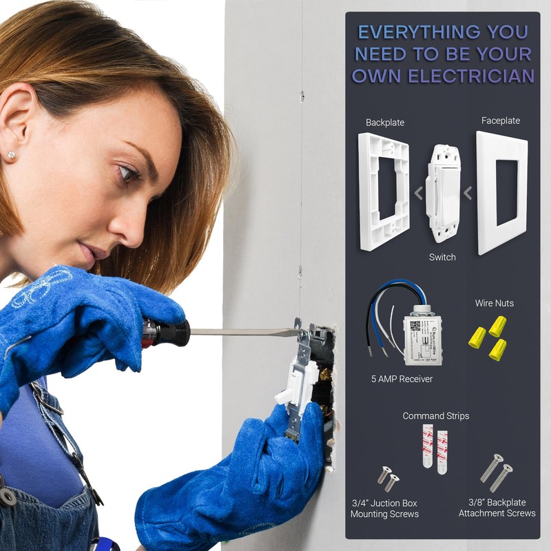 RunLessWire Single Pole Remote Light Switch Kit Wireless Battery-Free Self-Powered