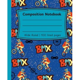 BMX Composition Notebook – Blue & Red Wide Ruled | Bike & BMX Parts Design | 100 Pages for School, Notes, or Journaling