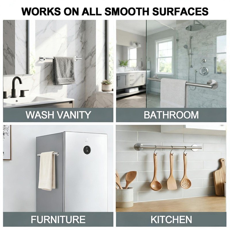 Self Adhesive Towel Bar,16" Brushed Nickel No Drill Bathroom,304SS Towel