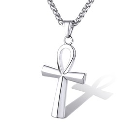 Supcare Ankh Cross Necklace for Men, Stainless Steel Egyptian Cross Pendant Strong Link Chain, Protective Amulet Gifts