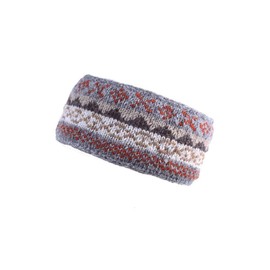 Pachamama Women Wool Ear Warmer Headband Fleece Lined Handknitted Fairisle Multicoloured One-Size Handmade Fair Trade (Grey, One size)