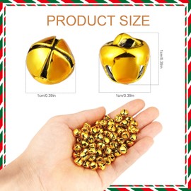 Pack of 100 bells for crafts, 1 cm Christmas bells, small DIY metal bells, decorative metal bells for holidays, parties, home parties, gift boxes decorations (gold)