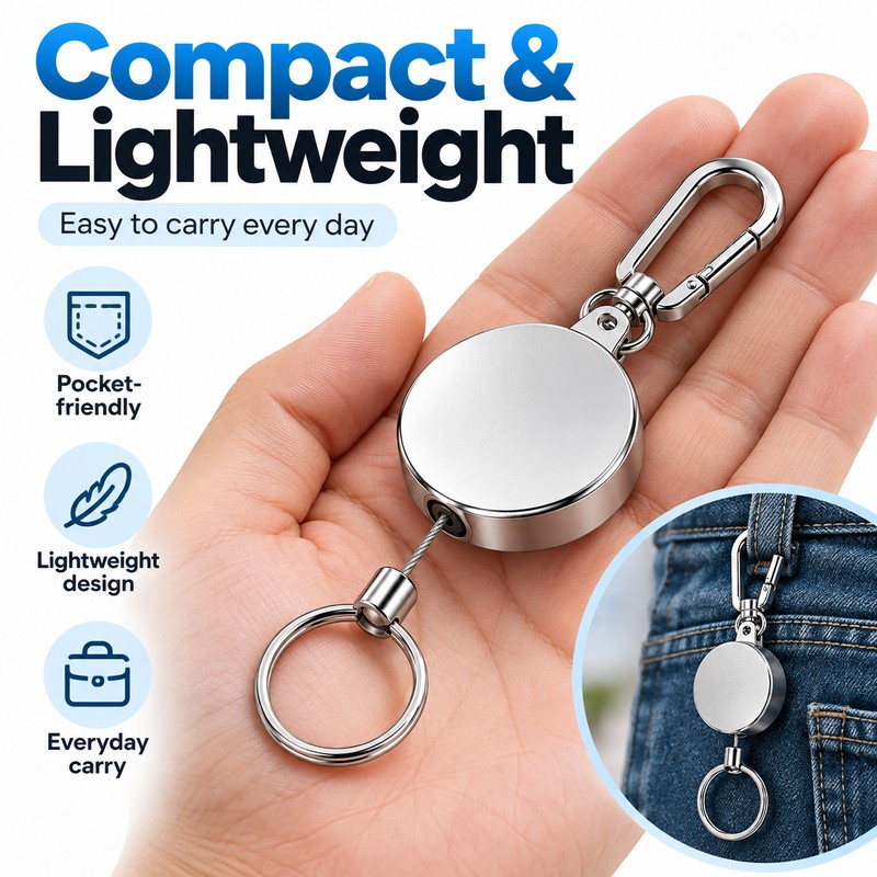 Retractable Keychain Pull Reel with Metal Wire Cable, Anti-Lost ID