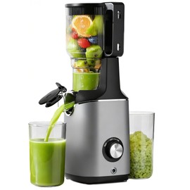 Cold Press Juicer, EUHOMY 5.6" Wide Feed Chute Juice Extractor Machine with 400W, High Juice Yield, Slow Masticating Juicer for Whole Vegetables & Fruits, Deep Grey