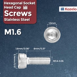 Kozelo Pack of 100 Cylinder Screws with Hexagon Socket - [M1.6-0.35 x 10 mm] 304 Stainless Steel Full Thread Allen Hex Drive for Electric Motor Fan Motor Replacement Silver