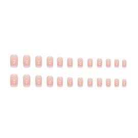 Prosy 24 Pieces French Medium Square Crystal Press on Nails Naked Flower Glossy False Nail Acrylic Art Full Cover Fake Nails Stick on Nails for Women and Girls (A)