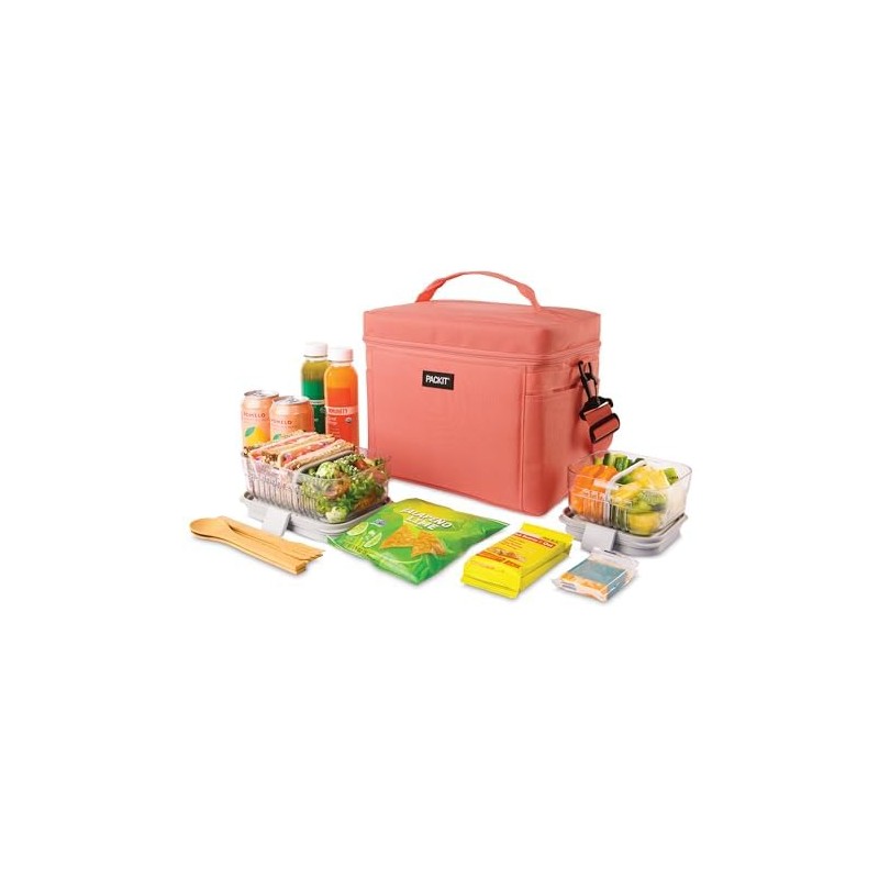 PackIt Freezable Newport Cooler, Papaya, Collapsible, Reusable, Built with EcoFreeze
