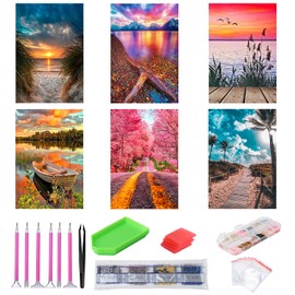 abcGoodefg Diamond Art Paintings Kit 6 Paks, DIY 5D Diamond Art Kits for Adults Landscape Set Round Full Drill Paint by Diamonds, 12x16 inch