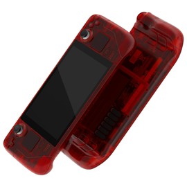 eXtremeRate Clear Red Custom Faceplate Back Plate Shell for Steam Deck LCD, Handheld Console Replacement Housing Case, DIY Full Set Shell with Buttons for Steam Deck LCD - Console NOT Included