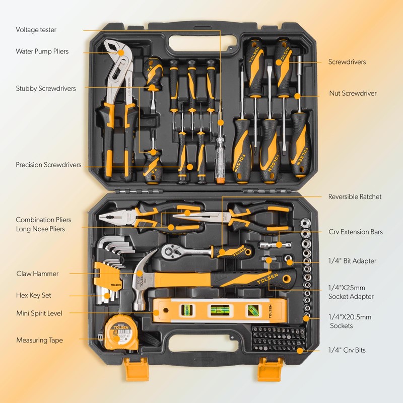 TOLSEN 89-Piece Tool Set Household Tool Kit, Hammer, Screwdrivers, Drill
