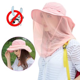 Mosquito Head Net Hat, Safari Hat Sun Hat with Mesh Protection from Insect Pink