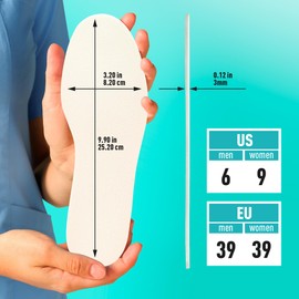 Comfwalk Shoe Filler Insert - Full Length Daily Latex Foam Shoe Inserts, Shoe Insoles for Shoes That are Too Big, 3 Pairs (EU 39, US Women 9 Men 6)