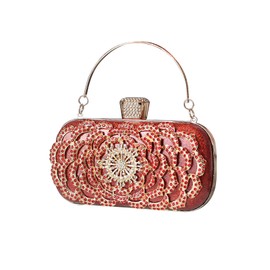 CORIOS Women's Clutch Rhinestone Evening Bag Glitter Diamond Handbag Removable Chain Bag Elegant Shoulder Bag Small Shoulder Bag for Wedding Party Prom, red, Retro