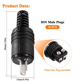 KUOQIY 10 PCS 2 Pin DIN Speaker Plug, 2 Pin HiFi Loudspeaker Cable Connector with Screw Terminals and Kink Protection, with Screwdriver, for HiFi Loud Speaker Devices