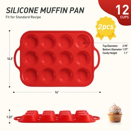 2 Packs 12 Cups Silicone Muffin Pan with Metal Reinforced Frame Regular Size Cupcake Pan Tray Egg Bites Silicone Circle Cookie Molds Muffin Tin Tart Pans Baking Sheet Set for Breakfast Sandwiches
