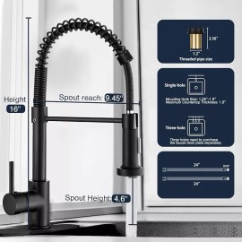 ZSW Kitchen Faucets with Pull Down Sprayer Black Spring Commercial Kitch...