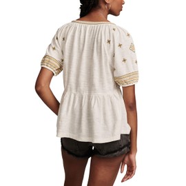 Lucky Brand Women's Easy Embroidered Babydoll Top, Cream
