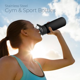 SIPX™ 25 oz Insulated Water Bottle with 3 Lids – Leakproof Stainless Steel, Triple Insulated – Cold 24 Hours/Hot 12 Hours – Durable Bottle for School, Gym, Travel – Black