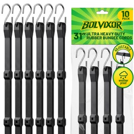Adjustable Bungee Cords with Hooks, 10 Pack, 31", EPDM Rubber