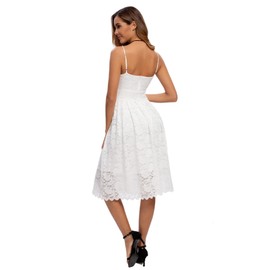 Atnlewhi Women's Vintage Sleeveless V-Neck A-Line Dress Flowers Knee-Length Lace Dress Bridesmaid Elegant Cocktail Dresses, White