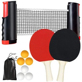 CUEMOON rete ping pong da tavolo set ping pong,2 Racchette,6 Palline,Rete Estensibile e Borsa da Trasporto,per Bambini, famiglie