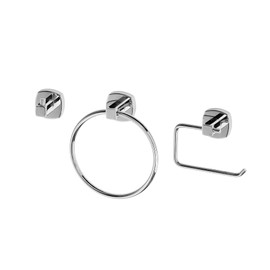 Croydex Flexi-Fix Bathroom Accessory Set Towel Ring, Robe Hook and Toilet Roll Holder, No Drilling Glue Fix