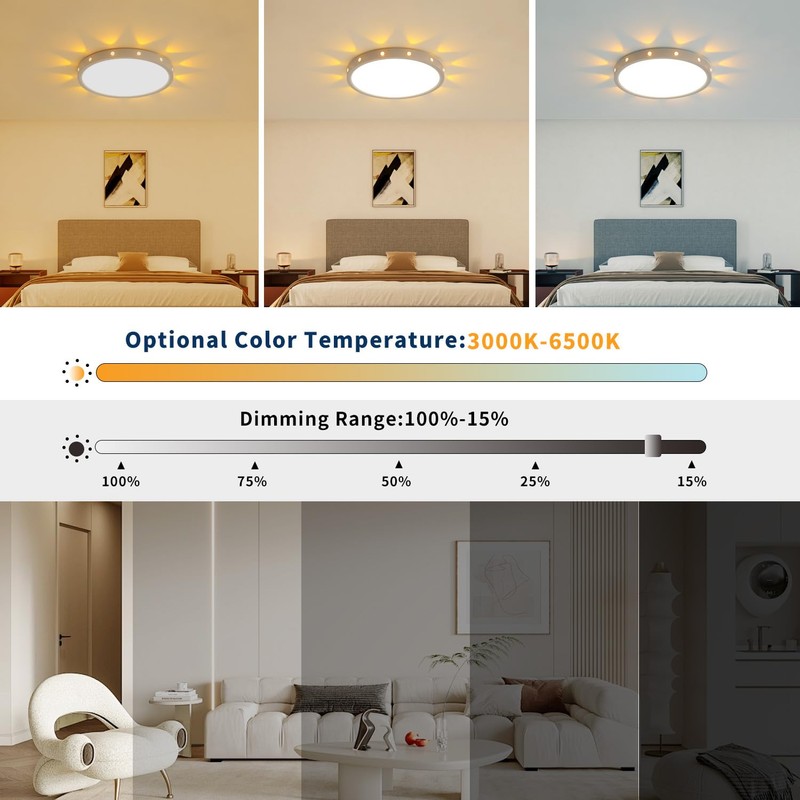 Anmaice 12in 24Watt Flush Mount led Ceiling Light fixtures.Remote Control