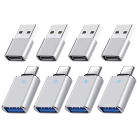 USB C to USB Adapter,Type C to USB Adapter [8 Pack] 3.0 USB Type C Male to USB Female, USB C Female to USB Male Adapter OTG Converter for Desktop, Laptops, Projector, Chargers Silver