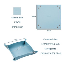SANQIANWAN Leather Jewelry Valet Tray for Women and Man, Portable Entryway Table Tray Bedside Nightstand Desk Tray Small Catchall Travel Dish Plate for Key,Wallet,Watch,Coin (Light Blue-B)