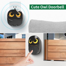 Wireless Doorbell, Cute Owl Doorbell Weatherproof IP55 Outdoor Remote Push Button- 1000 Feet Long Wireless Range, 1 Receiver + 1 Transmitter, Black