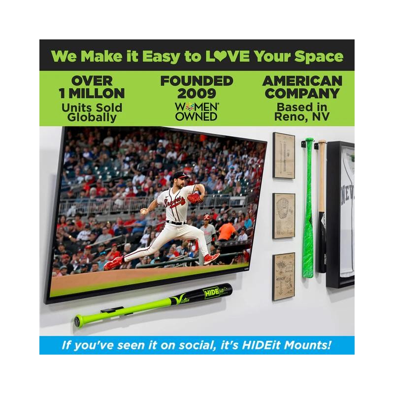 HIDEit HBat | Horizontal Baseball Bat Mount - Size: SINGLE