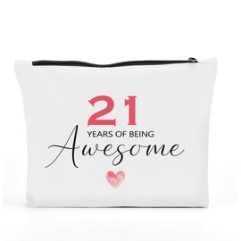 FBCCZEY Funny 21st Birthday Gifts for Her Women Makeup Bag, Happy Anniversary 21st Birthday Party Supplies Decorations for Her Makeup Pouch, Birthday Gifts for 21 Year Old Women Cosmetic Bag