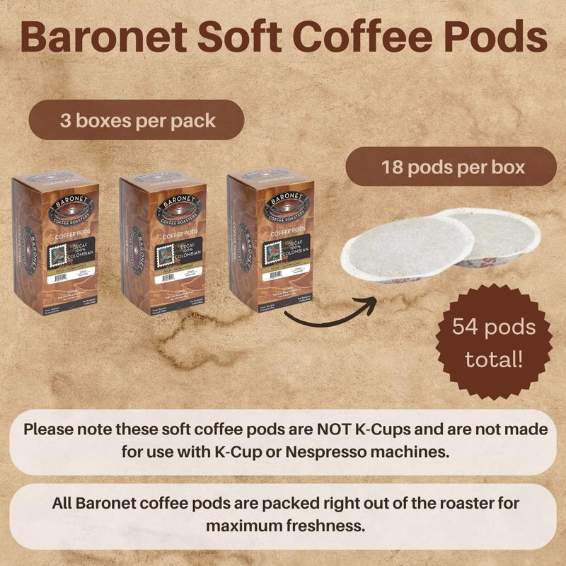 Baronet Coffee Pods [DECAF Colombian-54 Pods] Single Cup Use, Like