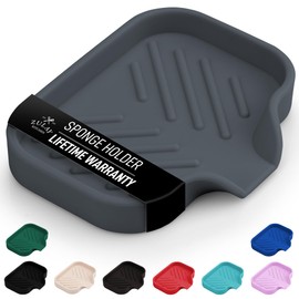 Zulay Small Silicone Sponge Holder (4.9x3.3”) – Space-Saving Sink Organizer Tray for Sponge, Soap, Brush & More – Compact Non-Slip Dish for Kitchen & Bathroom (Grey)