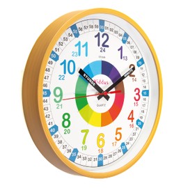 Kiddus Children's Wall Clock, Boys and Girls, Analogue Learning Clock with Time Learning Exercises, Children's Wall Clock Without Ticking, Children's Room Silent, School, Clock Hands German, 30 cm,