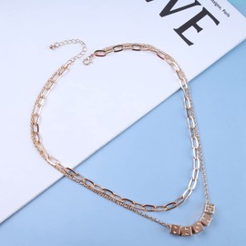 Wendalern Punk Layered Choker Necklace for Women Gold-Plated Paper Clip Chain Necklace Delicate Lucky Cube Pendant Necklace Chain Jewellery for Women Girls