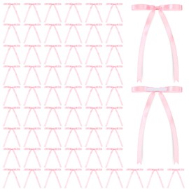 Daifunli 60 Pcs Satin Ribbon Bows Self Adhesive Satin Bows for Gift Wrapping Premade Ribbon Bows with Double Sided Tape for Crafts Birthday Christmas Party Gift Wrap(Pink,5.51 x 3.94 Inches)