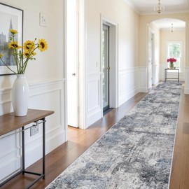 RUUGME 3x16 Runner Rug Hallway - Runner Rug Stain Resistant for Living Room Non Slip Indoor Entryway Rubber Backing Carpet Bedroom Kitchen Distressed Floor Decor Mat Machine Washable 3x16 Blue