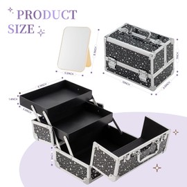Leeora&Leekoo Makeup Train Case Cosmetic Box Portable Makeup Case Organizer 2 Trays Makeup Storage with Mirror for Cosmetologist Aesthetic Supplies Nail Tech Traveling Makeup Box (Flashing Star)