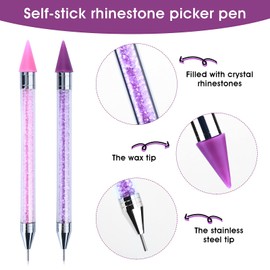 Dotting Tool Rhinestone Picker Tool Colouring Pencils for Rhinestone Diamond Painting Decoration Pens 2 Double-Sided Rhinestone Pens with 2 Additional Wax Tips 1 Nail Art Tweezers
