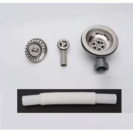 ZINGKING Kitchen Sink Waste Kit with Overflow, 114mm Stainless Steel Kitchen Sink Overflow Kit, Square Interface (Round)