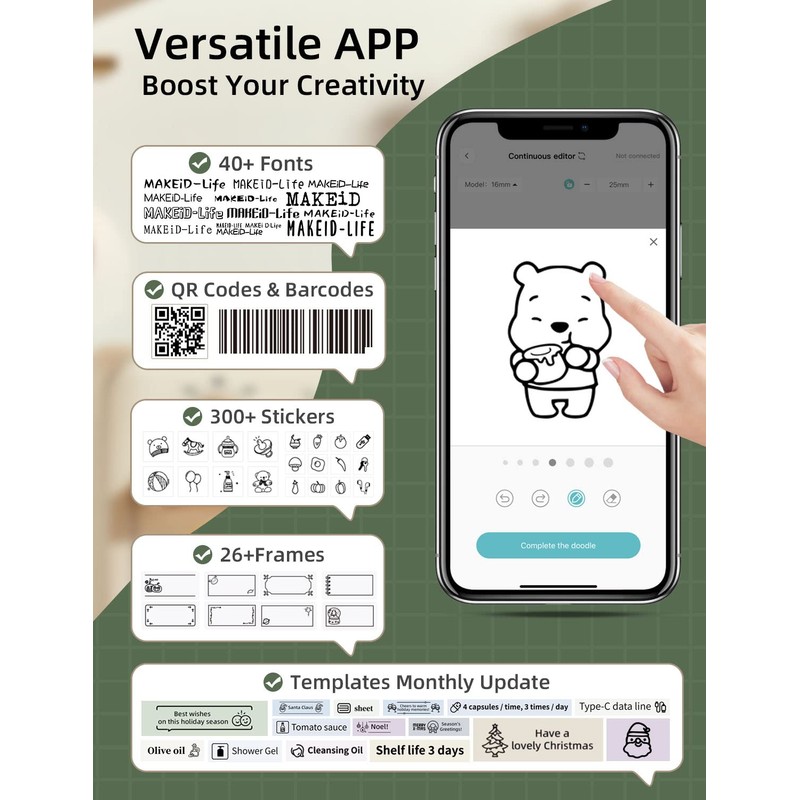 Makeid Q1 Label Maker Machine with Tape - Portable Bluetooth