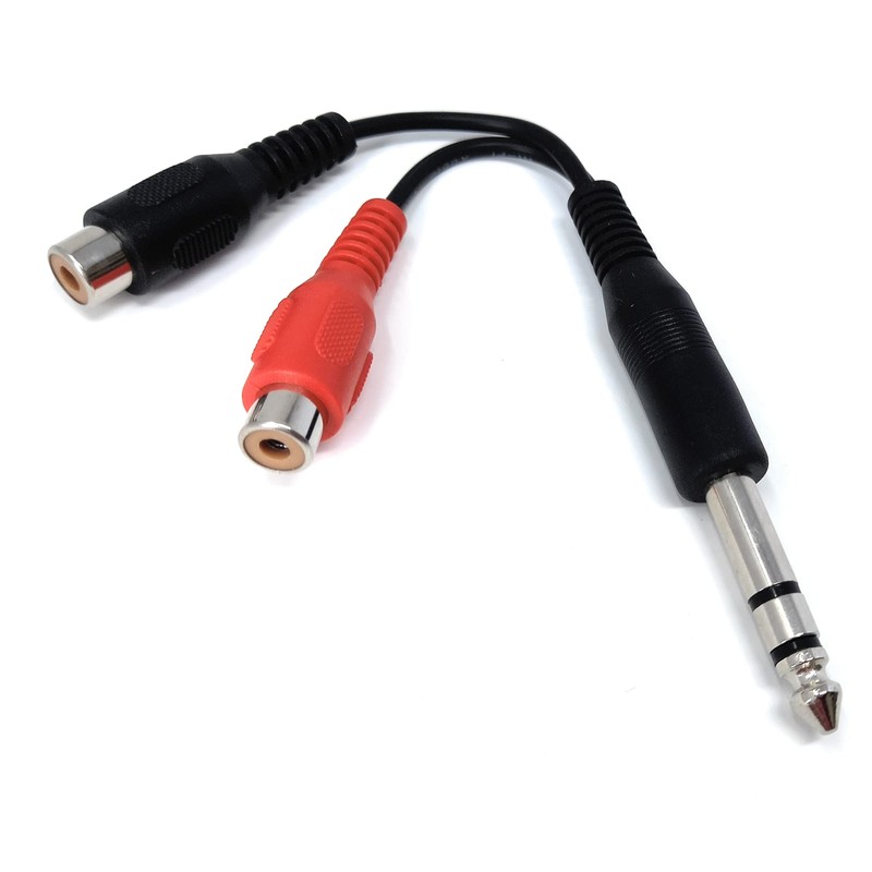 DRUT 10cm 6.35mm Stereo Jack Plug to Twin RCA Phono