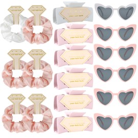 Bridesmaid Scrunchies Proposal Gifts square 4.1inch Bachelorette Accessories Hair Claws Clips Girls heart sunglasses gift Wedding Bachelorette Party Favors Decorations(18, White&Pink)